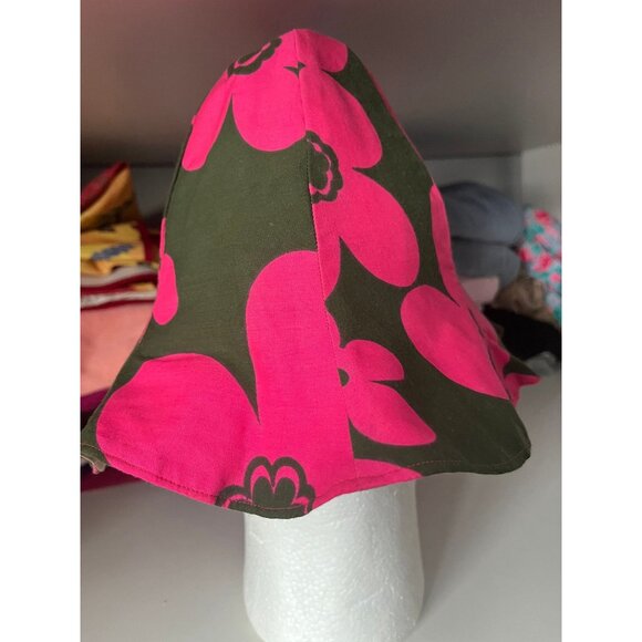 Vintage 1960\'s Hot Pink & Green Flowered Cotton Hat Reversible To A Beige Hat main image 4